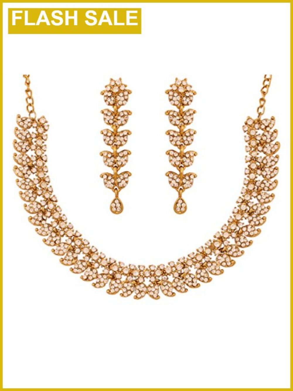 Indian Bridal Jewelry Set Necklace Earrings Rhinestone Gold Statement